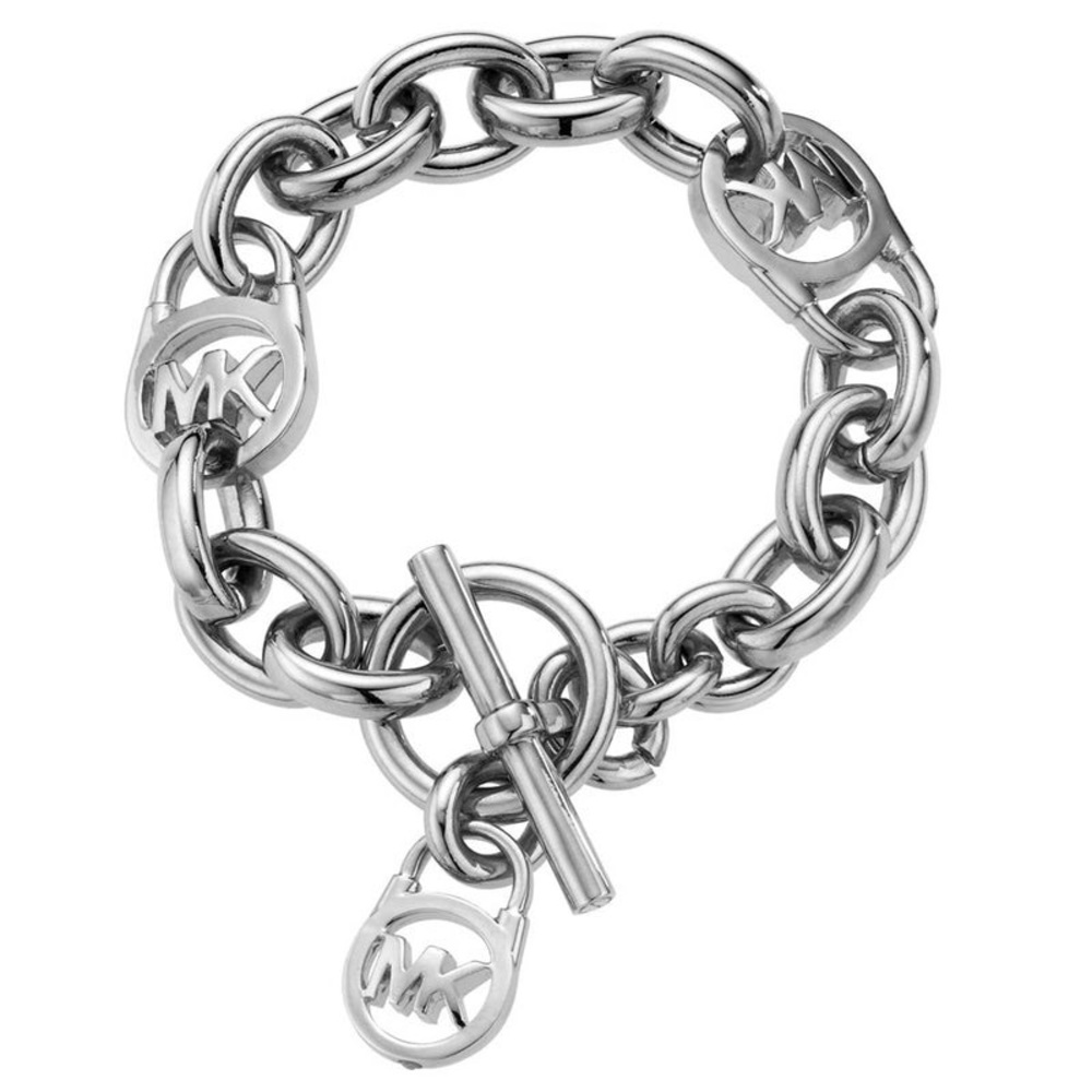 Michael Kors silver logo lock toggle bracelet | chain link bracelet